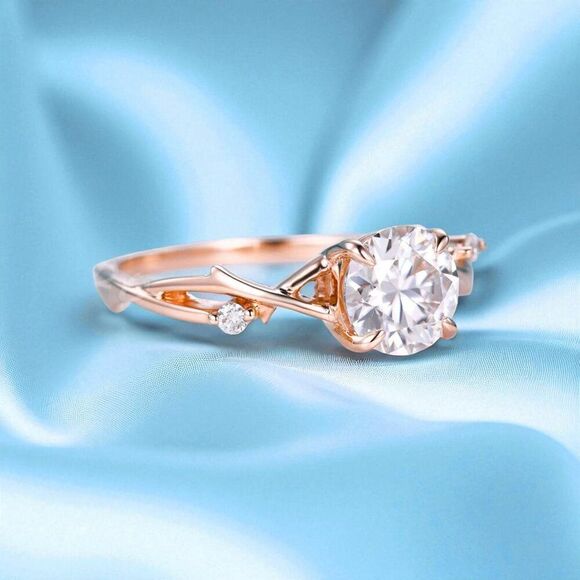 14k Gold- Moissanite Ring- Sz 6- Rose Gold 1.25 CT Fairytale Vine Twig Ring 2.7g - Picture 5 of 17